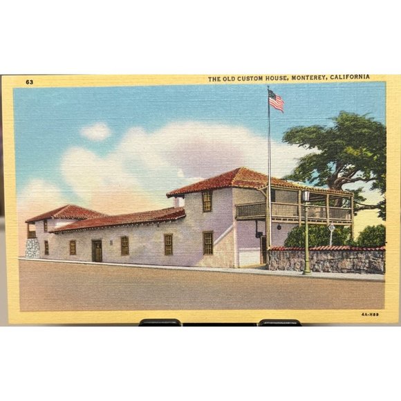California Postcard The Old Custom House Monterey Woven Linen Unposted Vintage - Picture 1 of 4